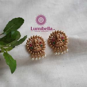 Lekshmi 18K Gold Plated Round Stud Earrings with Pearl and Diamond Accents - Product Image 1