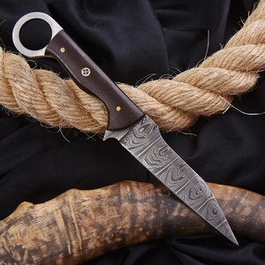 Couteau Skinner à lame fixe en acier Damas de qualité industrielle, pointe tombante, avec trou pour le pouce, manche en Micarta – Fournitures UA - Product Image 3