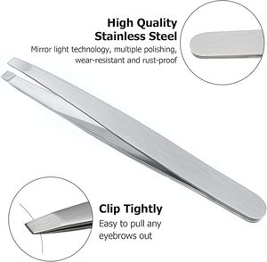 Pince à épiler en acier inoxydable à pointe inclinée pour sourcils, finition argentée, pour une sélection précise - Réutilisable et légère - Product Image 3