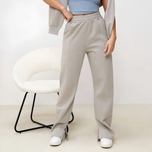 Pantalon de jogging décontracté taille haute pour femme, coupe droite et large, doux et extensible, style streetwear minimaliste avec poches - Product Image 4