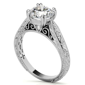 Anillo de compromiso de moissanita de 1.3 quilates con corte brillante redondo, estilo vintage, para ella, anillo nupcial de oro blanco de 14K, anillo de doble punta. - Product Image 5