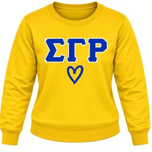 Sudadera con Cuello Redondo para Mujer Sigma Gamma Rho, Amarilla, con Gráfico de Letras Griegas Personalizadas, Estilo Casual, para la Universidad, Moda Urbana - Product Image 1