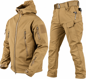 Ensemble veste softshell et pantalon cargo pour homme, idéal pour la randonnée, le trekking, imperméable, coupe-vent, vêtements de travail utilitaires, veste avec poche zippée - Product Image 1