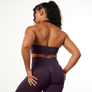 Leggings de yoga sans couture taille haute pour femmes, couleur unie, longueur intégrale, ensemble de vêtements de sport, soutien-gorge de sport, ensemble de vêtements de sport violets - Product Image 4