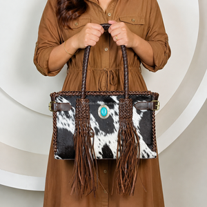 Bolso Tote de Cuero Genuino de Vaca Hecho a Mano con Flecos, Estilo Western, para Mujer, con Asas Trenzadas y Borlas - ¡Venta Caliente! - Product Image 5