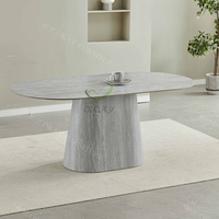 Table à manger ovale en céramique beige de style hôtel moderne de luxe pour la salle à manger à domicile, pliable et réglable