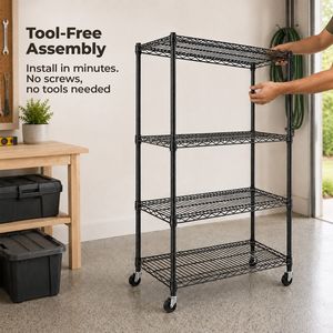Étagère de garage en métal robuste à 4 niveaux réglables avec roulettes, montage sans outil - Product Image 2