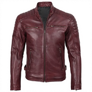 2026 <b>Top</b> Trending Men's <b>Maroon</b> Cow Hide Leather Jackets With Stand Collar Zip Front Pockets Slim Fit Regular Length Winter Style - Product Image 1