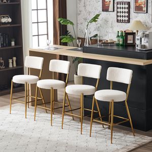 Juego de 2 Taburetes de Bar de tela de peluche modernos y cómodos con estilo, beige con base de metal para cocina, comedor, sala de estar, asientos en Isla - Product Image 6