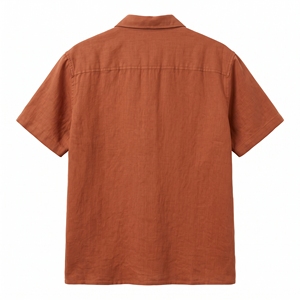 Men's Summer Short Sleeve Relaxed Cotton Blend Solid Shirt Breathable Casual <b>Button</b>-Down ODM Wholesale Factory Custom Logo Low - Product Image 4