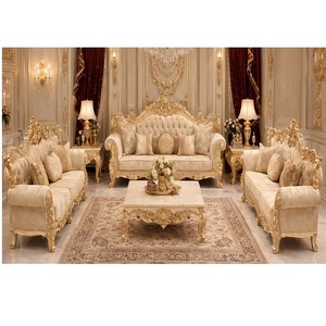 Juego de Sofás de Lujo Estilo Maharaja, Muebles de Sala de Estar Blancos y Dorados, Sofás Antiguos Personalizados en Oferta en Atlanta - Product Image 1
