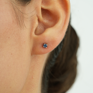 Dainty 925 Sterling <b>Silver</b> Round Cut Natural Blue Sapphire September Birthstone Daily Wear Tiny <b>Stud</b> <b>Earrings</b> - Product Image 2