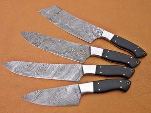 Cuchillo de chef de acero damasco y cobre con mango de madera, hoja recta, cuchillo de cocina profesional. - Product Image 4