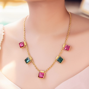 Elegant Star-Shaped Crystal Quartz <b>Necklace</b> Set Classic Gold Plated Brass & Gold Link Chain for Wedding & Party-10575505PGR - Product Image 3