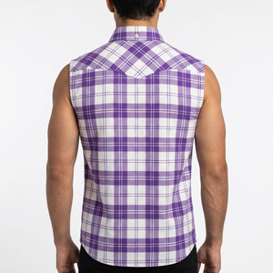 New Arrival Loose Fit Men Sleeveless <b>Plaid</b> <b>Shirt</b> Button Down Collar Casual Summer Cotton Poplin Breathable Men's Flannel <b>Shirts</b> - Product Image 2