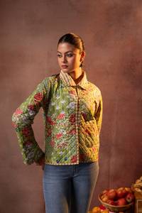 Autumn Winter <b>Women</b> Knitted Quilted Short Vest Floral Patchwork V-Neck Pullover 100% Cotton Block Printed Sujani <b>Women's</b> <b>Jacket</b> - Product Image 5