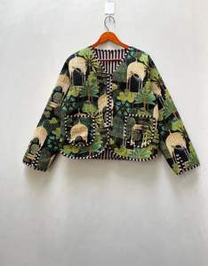 Chaqueta Bomber de Algodón Acolchada con Diseño Floral Kantha, Reversible, Ecológica, Transpirable, Corta para Invierno - Product Image 2