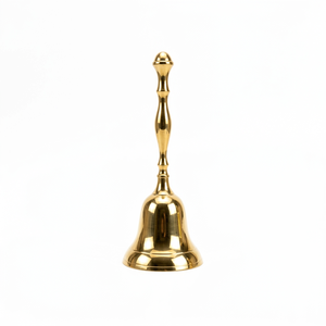 Campana de mano de latón pulido con mango decorativo alto para ceremonias religiosas hindúes, oración en templos, ceremonias religiosas y adoración diaria en el Mandir. - Product Image 1