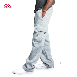 Men's <b>Light</b> Gray Cotton Cargo Baggy <b>Trousers</b> Elastic Waist Multiple Pockets Casual Autumn Wear Care Master - Product Image 1
