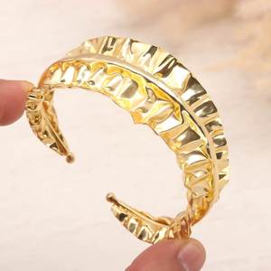 Elegant Hammered Brass Cuff Stack Wedding Party Festive Adjustable Vintage Finished Chunky Bangle Statement Jewelry <b>Bracelet</b> - Product Image 3