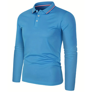 Polo à col rond et manches longues, polo boutonné à manches longues pour hommes, vente en gros - Product Image 6