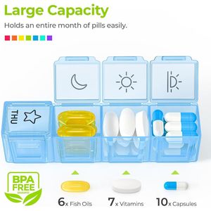 IMedassist Organizador de Pastillas Grande para 7 Días, Resistente a la Humedad, Portátil, para Viajes, con Compartimentos Extraíbles para 4 Tomas Diarias - Product Image 2