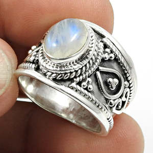 Bijoux punk raffinés pour hommes, bague en pierre de lune arc-en-ciel de coupe ovale brillante, design vintage, bijoux bohèmes au prix le plus bas - Product Image 2