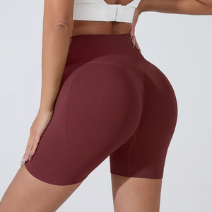 Women's High Waist Ruched Butt Yoga Shorts Solid Color Seamless Breathable Four-Way Stretch Spandex/Nylon Elastic Waist Workout - Product Image 1