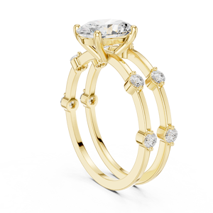 Bague de fiançailles en or jaune avec diamant de laboratoire taille ovale, ensemble double alliance de mariage et de promesse pour femme - Product Image 2