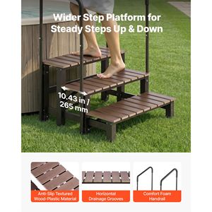 Escalera para Piscina de 3 Peldaños con Barandilla, Capacidad de 550 Libras, 32.3 Pulgadas de Ancho, Acero y Plástico, Fácil de Montar - Product Image 3