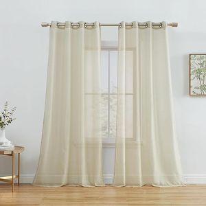 Set di 2 Pannelli Tenda a Voile Semitrasparente Beige con Occhielli, 137 cm L x 213 cm L, per Camera da Letto e Soggiorno - Product Image 3