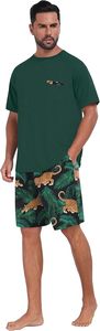 Conjunto de Shorts de Punto con Estampado Animal para Hombre, Talla Grande, Estilo Casual de Verano, Camiseta con Logotipo Frontal y Shorts con Estampado de Leopardo Verde - Product Image 5