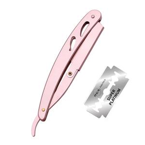 Maquinilla de afeitar plegable rosa con hoja de acero inoxidable para el cuidado facial, uso en barberías, para mujeres, con mango de plástico y una sola hoja. - Product Image 3