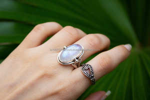 925 bague en argent Sterling véritable pierre gemme bohème bague à la main bijoux en argent bague cadeau pour elle - Product Image 2