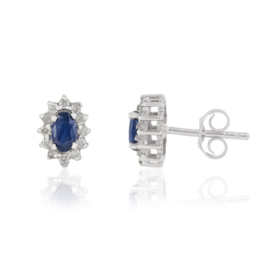Wholesale Price 925 Sterling Silver Oval Cut Genuine <b>Blue</b> Sapphire & Diamond Fine <b>Stud</b> <b>Earrings</b> For Women's - Product Image 3