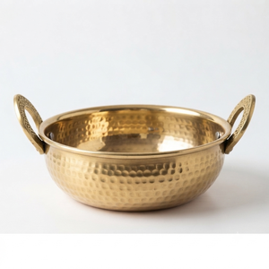 Wholesale Prices Pure Brass Kadahi With Dual Handles And Lid For Stovetop <b>Cooking</b> Durable Round Cookware <b>Pot</b> Kadahi - Product Image 5