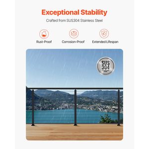 Set di 4 Pali per Ringhiera a Cavo 42x1x2 con Foro Orizzontale, Pali per Ringhiera da Terrazzo con Fori Pre-Forati, Canali in Acciaio Inossidabile - Product Image 3