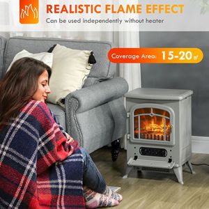 Caminetto Elettrico Indipendente da 16 Pollici, 750W/1500W di Potenza Riscaldante, Effetto Fiamma 3D LED, Stufa Elettrica da Interno, Grigio, per Uso Domestico - Product Image 4