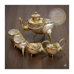 Juego de Tetera de Concha de Caracol Chapada en Oro con 4 Tazas, Vajilla Tradicional de Concha de Perla, Decoración para el Hogar, Adorno de Mesa - Product Image 1
