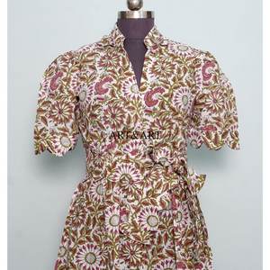 Women's Pure Cotton Kangura Midi Dress Hand Block Floral Printed Cute Daily Style Casual Party <b>Wear</b> Solid Sweet Style Natural - Product Image 4