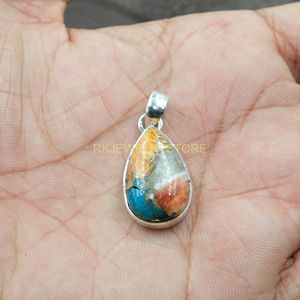 Colgante de Turquesa Natural Azul Espino de Ostra en Forma de Lágrima con Engaste de Plata de Ley 925, Joyería de Piedras Preciosas Hecha a Mano, Proveedor Mayorista - Product Image 3