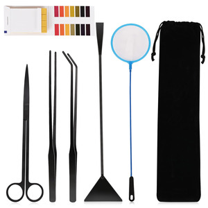Juego de Herramientas de Acuarios de Acero Inoxidable Negro Mate Premium, Tijeras para Podar Plantas Vivas, Pinzas, Kit de Mantenimiento para Peceras - Product Image 1