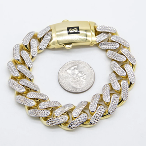 <b>Solid</b> 17K Yellow Gold Plated Men's Chain <b>Bracelet</b> With Zircon Inlay Hiphop Style Alloy Link Jewelry Gift - Product Image 2