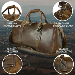Sac de voyage en cuir véritable HUNT TOUR 36-55L, style classique vintage, fermeture à glissière, unisexe, sangle réglable - Product Image 3