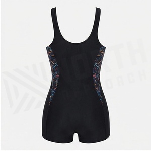 Women's One-Piece Swimwear With Geometric Print Contrast Binding Spandex Polyester Shorts Bodysuit Round Neck Stretch Quick Dry - Product Image 2