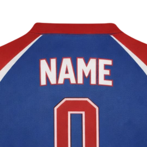 Maillot de baseball personnalisé sublimé pour homme, rayé bleu, rouge et blanc, manches courtes, anti-humidité, logo d'équipe, fermeture boutonnée sur le devant - Product Image 6