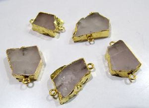 Connecteur en tranche de quartz rose naturel, forme libre, double boucle, 1 pouce - Product Image 2
