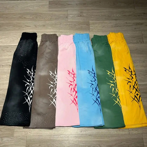 Street Wear High Waist Rhinestone Acid Washed Printing Men Wear Vintage Sun Faded Plus Size Baggy <b>Jogger</b> <b>Stacked</b> Flare Trousers - Product Image 1