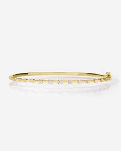 Diamond Station Bangles Push Clasp with Safety Latch Solitaire Lab Grown Everyday Stacking <b>Bracelet</b> Jewelry 14K 18K <b>Solid</b> Gold - Product Image 1