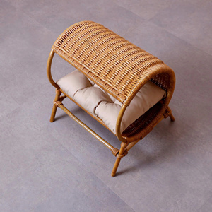 Handcrafted Rattan Pet Chair Elevated Wicker Pet Lounge Seat with <b>Cushion</b> Stylish Pet Furniture Cozy Pet Armchair OEM ODM - Product Image 2